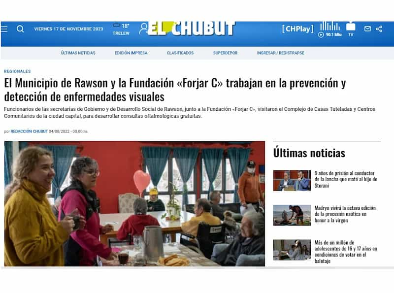 Captura de la web del diario El Chubut